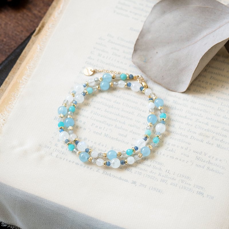 String系列 海水蓝宝 月光石 拉长石 天河石 蓝宝石 白玉 手链 - 手链/手环 - 宝石 蓝色