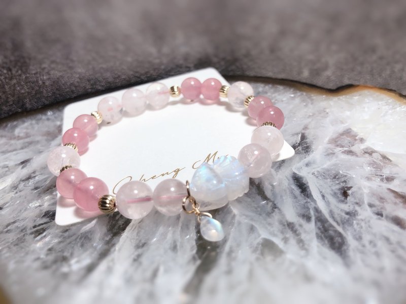 月光石九尾狐、马粉、粉幽灵 天然石手链 - 手链/手环 - 半宝石 