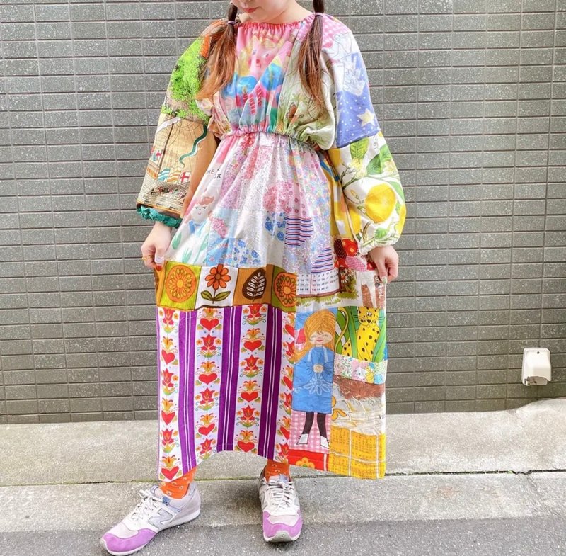 复古拼布连身裙 - 洋装/连衣裙 - 棉．麻 