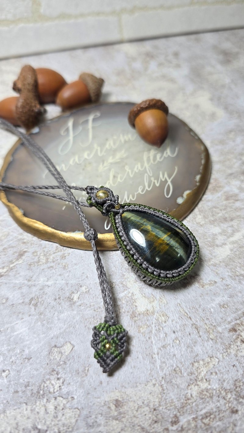 TE01虎眼石。南美蜡线编织项链 - 项链 - 其他材质 灰色