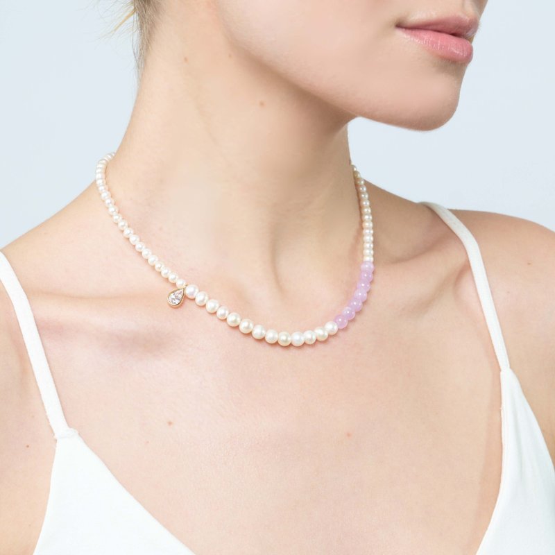 Graine Kunzite Pearl Necklace - 项链 - 珍珠 金色