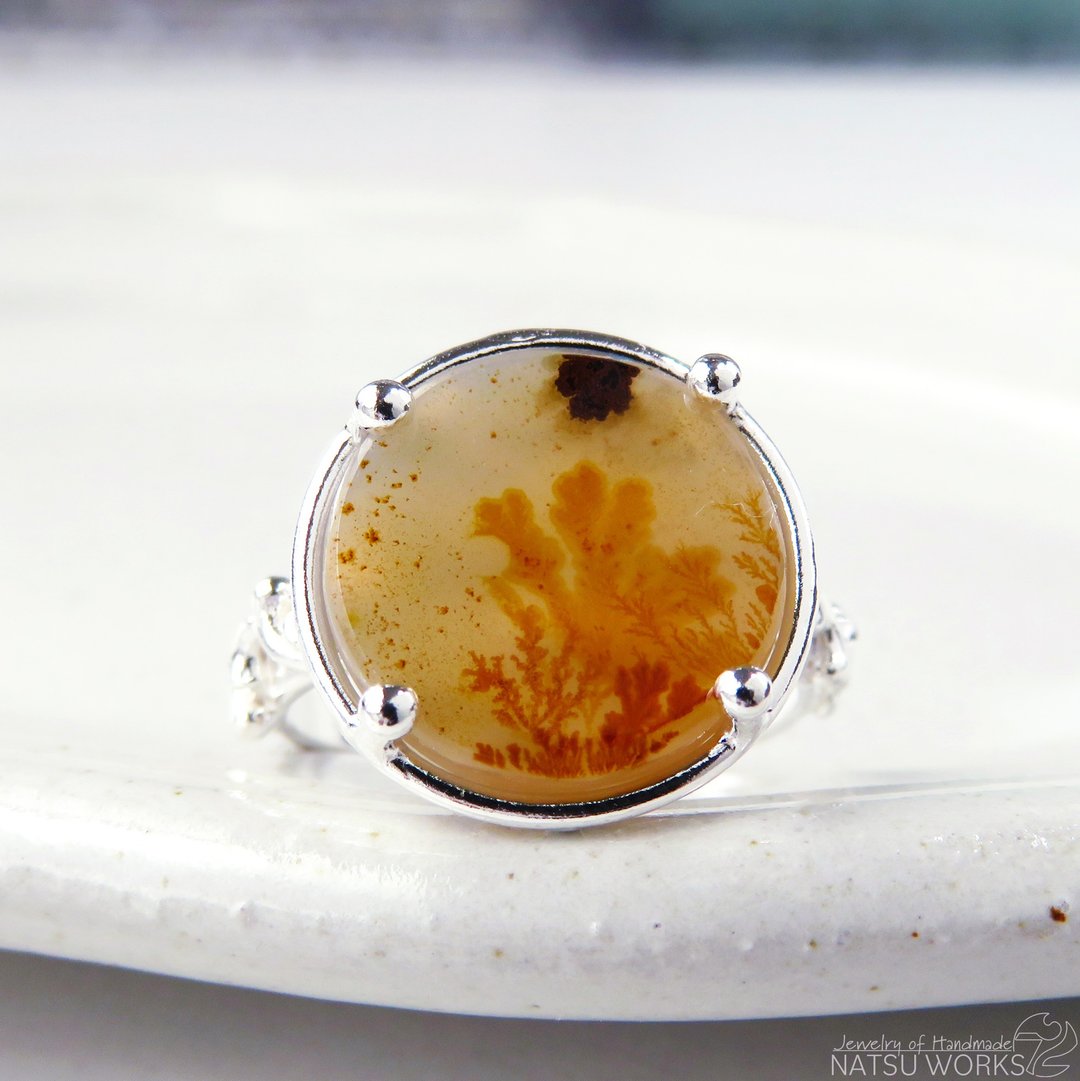 树枝玛瑙 戒指 / Dendritic Agate Ring d2 - 戒指 - 宝石 橘色