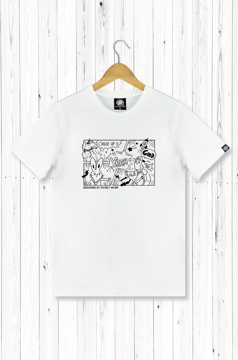 STATELYWORK 漫画T 男短T恤 二色 - 男装上衣/T 恤 - 棉．麻 白色
