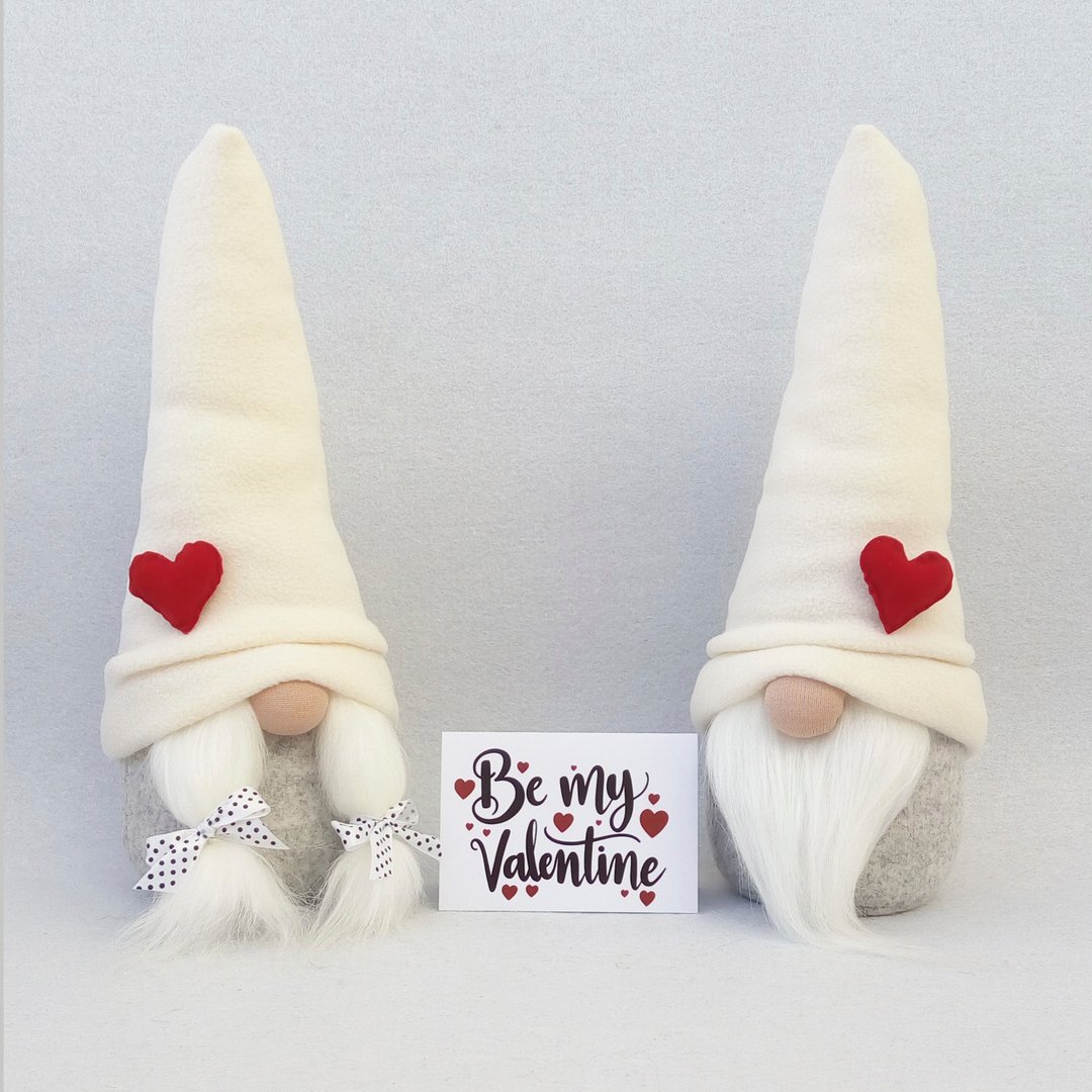 Valentines Gnome Plush Gnome Valentines Day Card Personalized, Cute Love Gnome - 玩偶/公仔 - 其他材质 白色