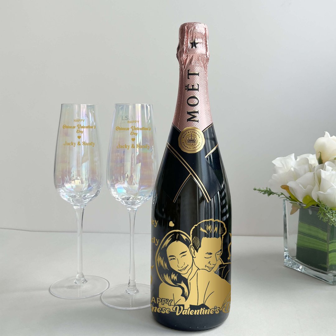 2025礼物|Moët香槟定制化礼物 人像雕刻 情侣礼物 纪念礼物 - 酒类 - 玻璃 