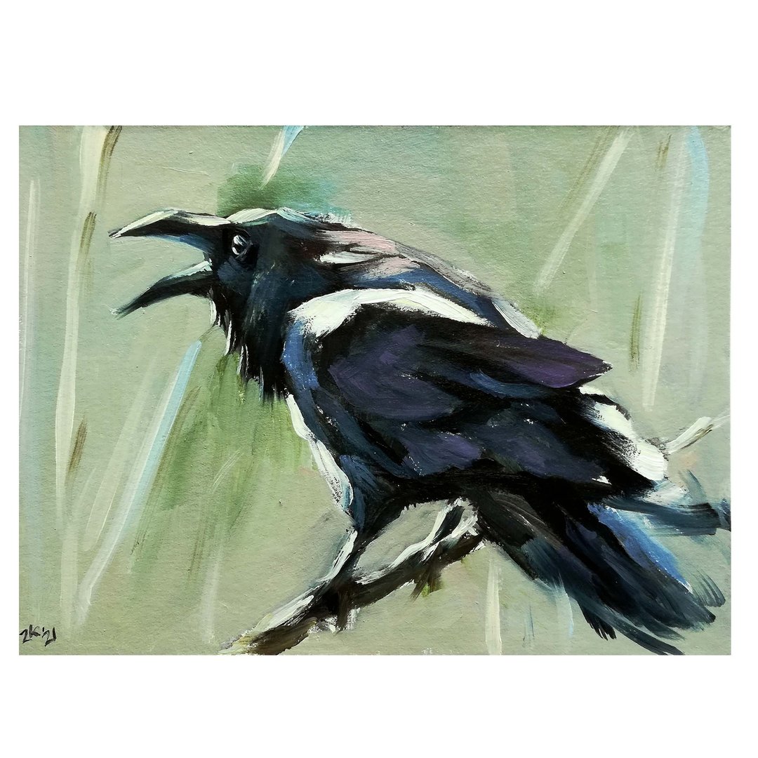 Crow Painting Raven Artwork Original Bird Oil Painting Animal Canvas Art - 海报/装饰画/版画 - 其他材质 多色
