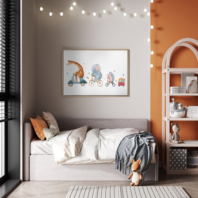 一起送花趣 - 疗愈手绘小动物插画挂画/长颈鹿装饰画/小象挂画 - 海报/装饰画/版画 - 棉．麻 多色