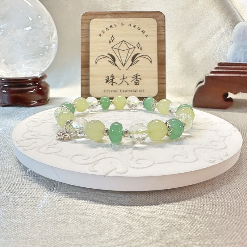 青语和风 白水晶 岫玉 东陵玉 925纯银手链 - 手链/手环 - 水晶 绿色