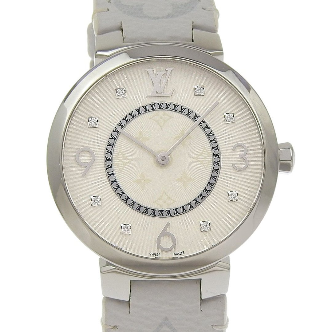 【日本直送】 LOUIS VUITTON Tambour Slim 33 腕表 8P钻石 Q13MJZ 不锈钢 x 皮革 石英 指针式显示 白色表盘 【二手】 - 女表 - 不锈钢 白色