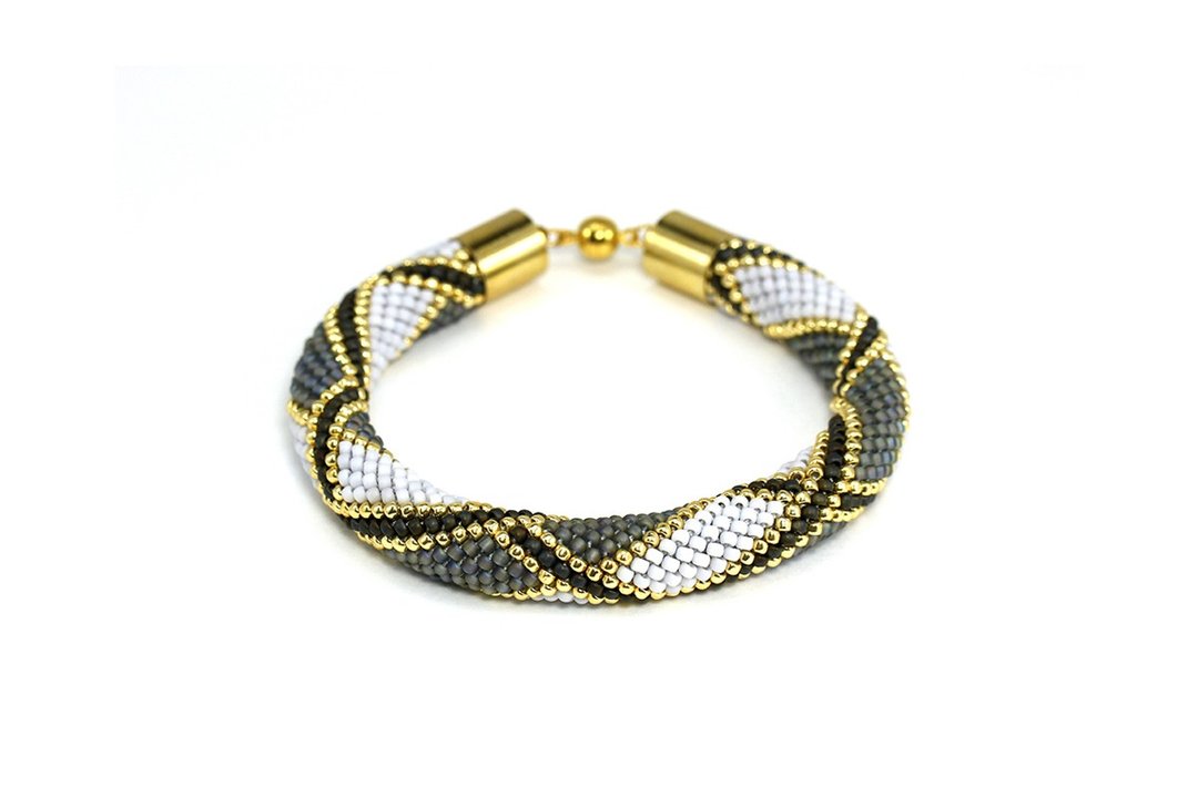 Gray Stylish Bead Crochet Bracelet Glass Beaded Bracelet Statement Jewelry - 手链/手环 - 琉璃 灰色