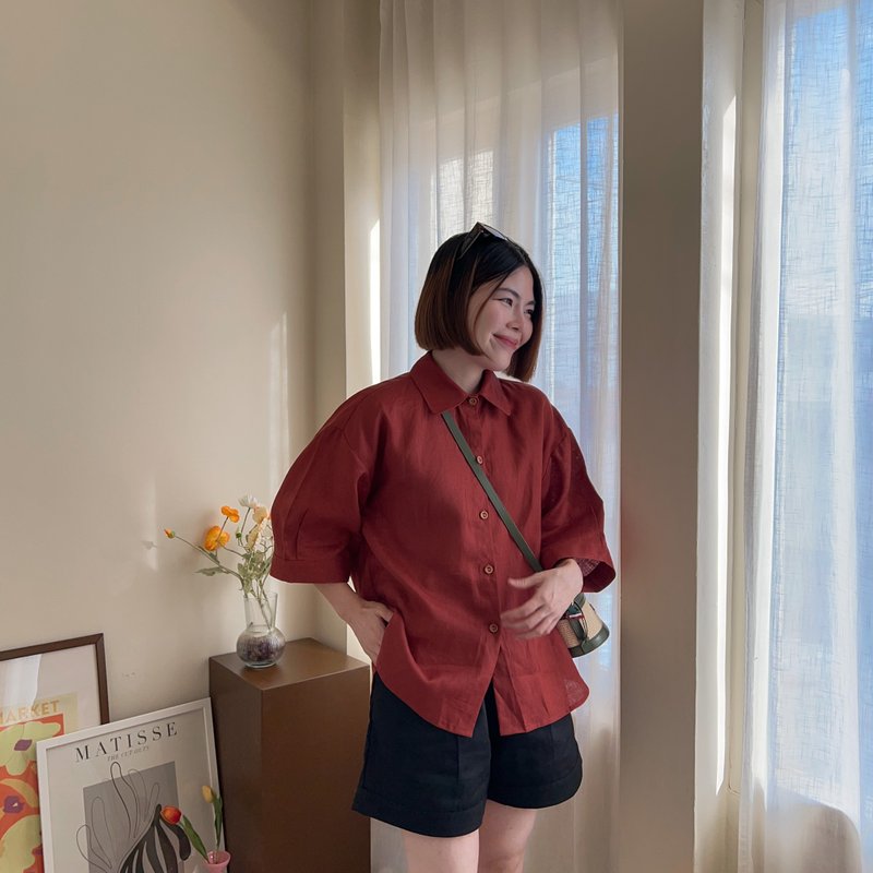 Oliver oversize linen Shirt 麻布 衬衫 - 女装衬衫 - 棉 红色
