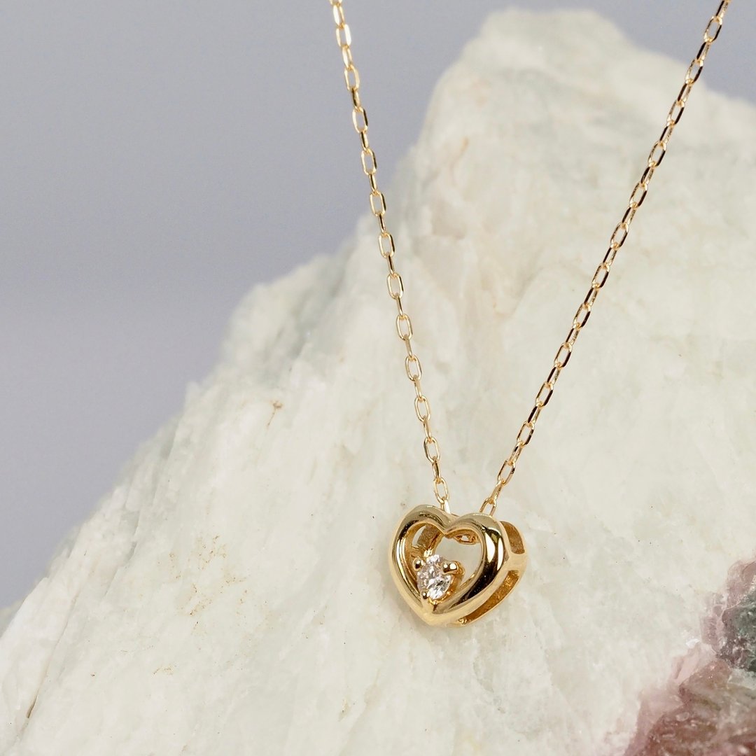 18K金钻石心形吊咀项链 The Diamond Heart Charm Necklace - 项链 - 贵金属 