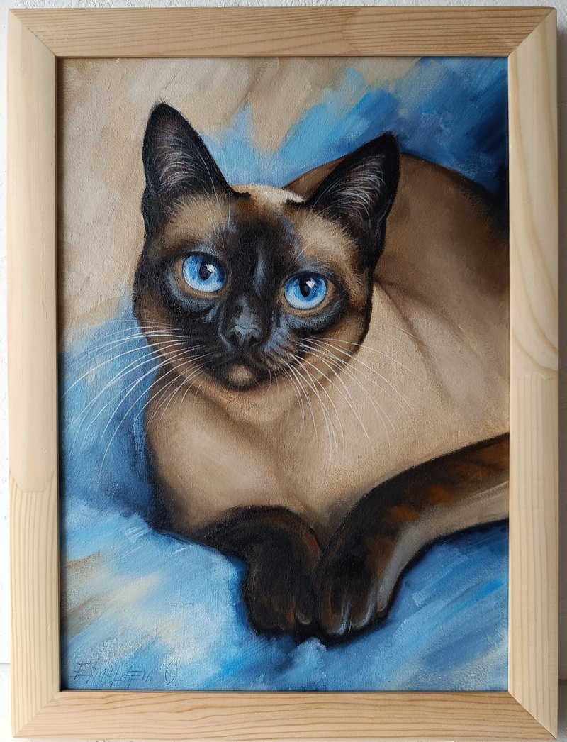 暹罗猫肖像油画泰国猫艺术 - 墙贴/壁贴 - 其他材质 蓝色