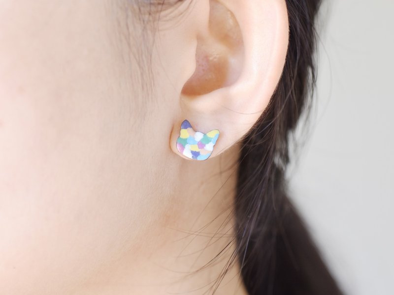 猫咪/法斗 马卡龙色 | 珐琅耳环 手作银饰 情人礼物 生日礼物 - 耳环/耳夹 - 珐琅 