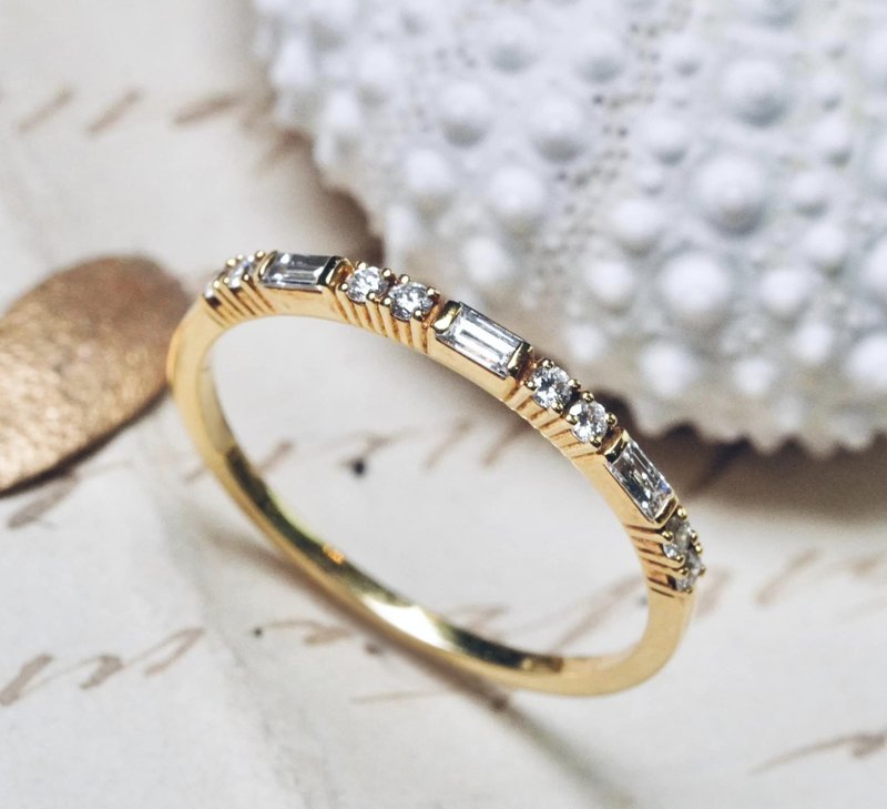 18K 方钻圆钻戒指 - 戒指 - 贵金属 金色