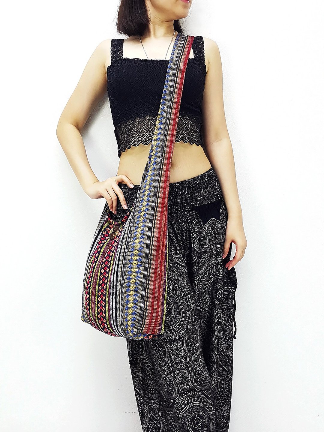 Woven Cotton Bag Shoulder bag Crossbody bag Bohemian Unisex Hobo bag Long Strap - 其他 - 棉 灰色