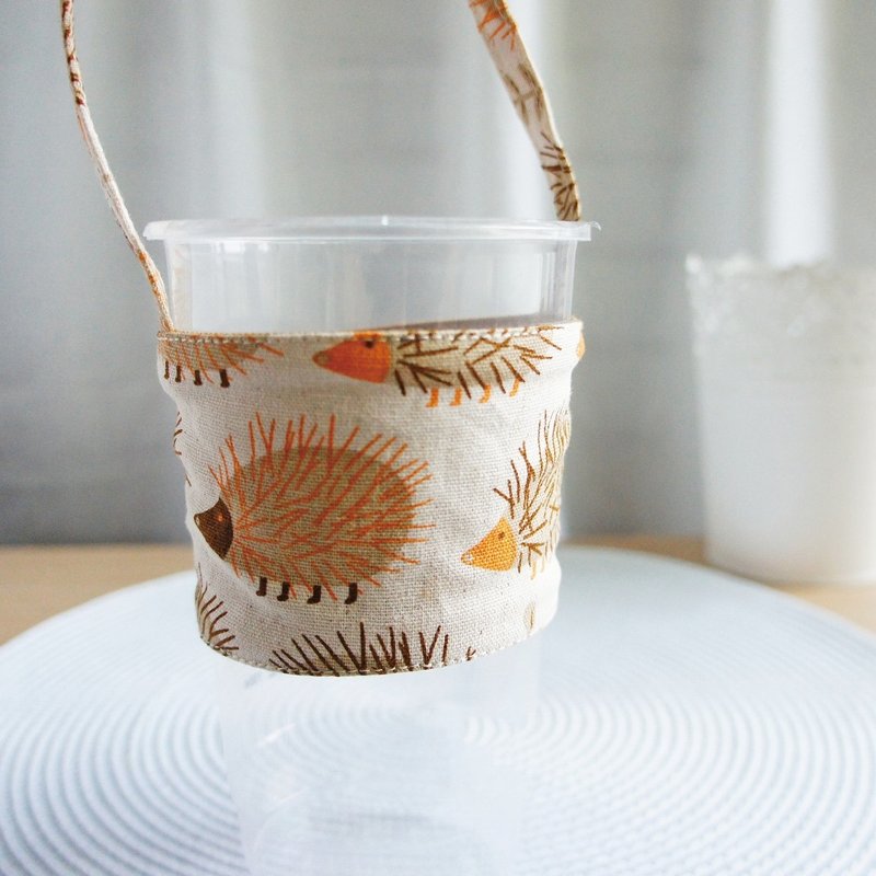 Lovely刺猬大冷饮料杯袋·提袋·环保杯套·饮料杯套【米底】E - 随行杯提袋/水壶袋 - 棉．麻 金色