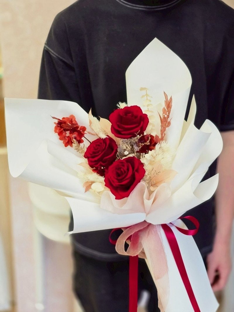 厄瓜多尔尔永生玫瑰花束(绯红暮霞) - 干燥花/捧花 - 植物．花 红色