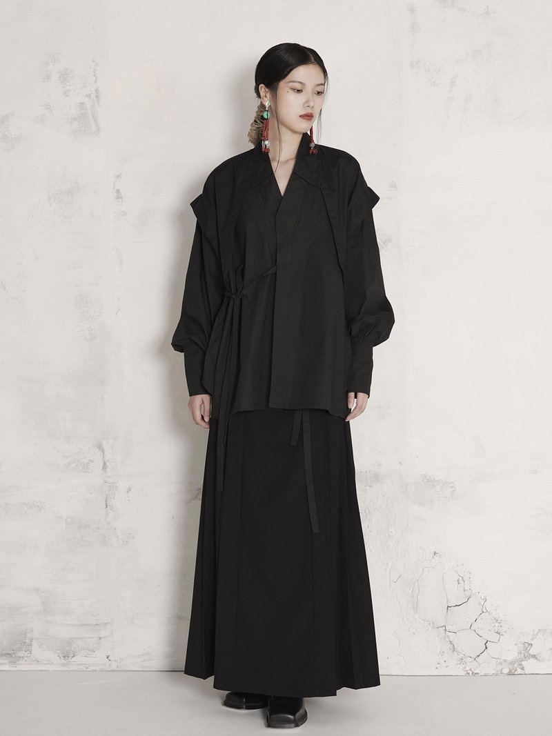 硬朗飘逸 中式交領绑带衬衫 飞袖 解构设计 - 女装衬衫 - 其他材质 黑色