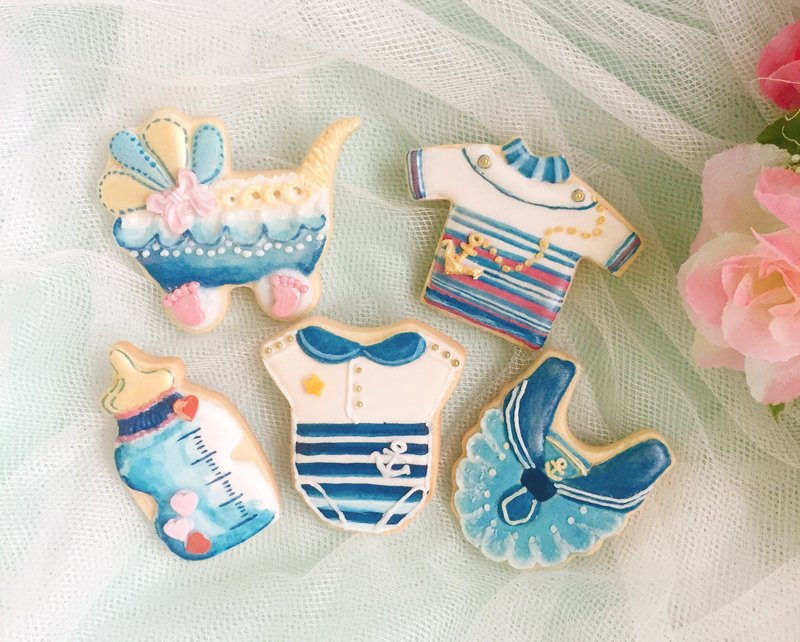 ✿ 糖霜饼干   海军风baby收涎饼 - 手工饼干 - 新鲜食材 蓝色