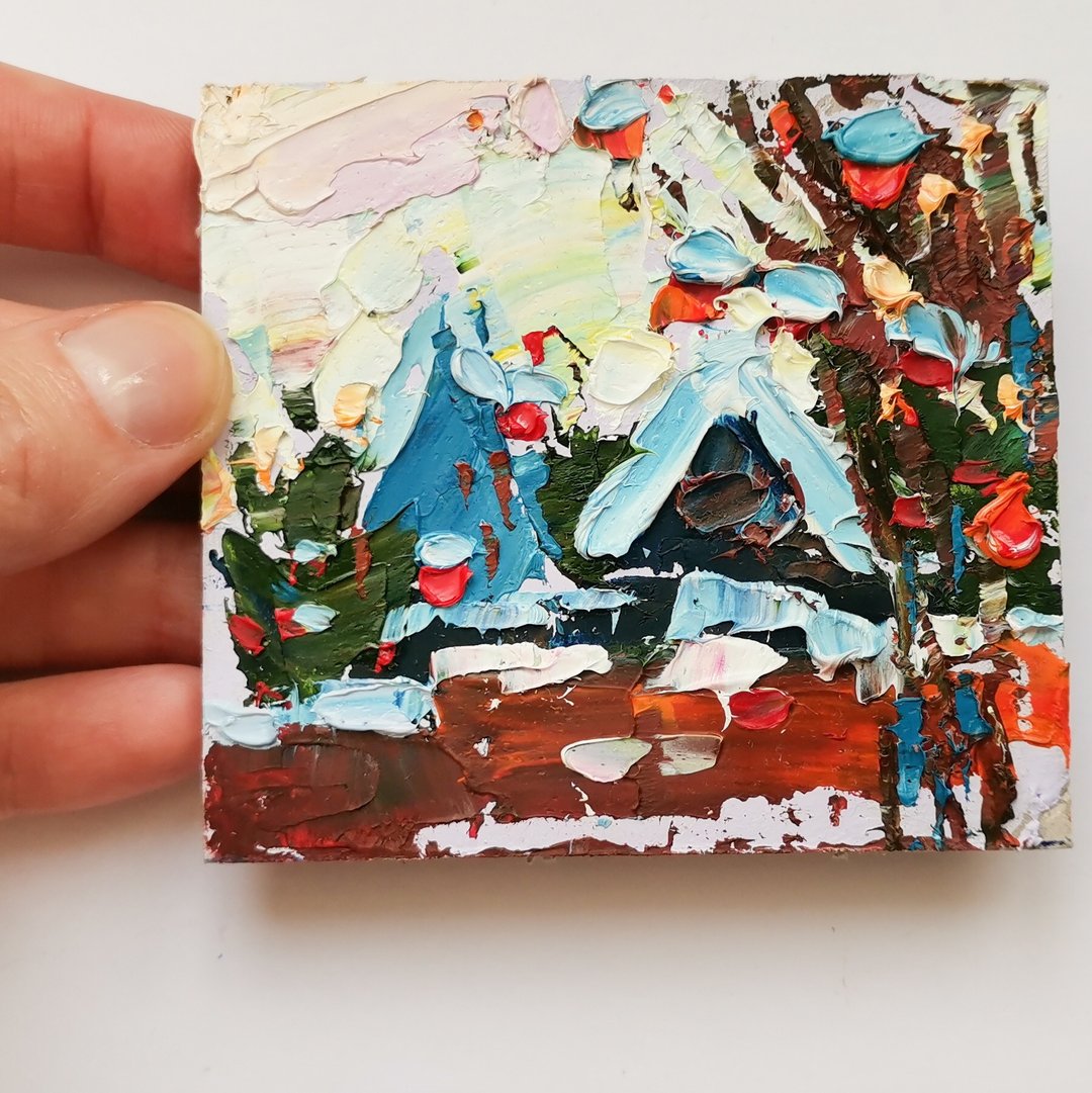 Kawagoe Painting 油畫原作 Original Art 手工油畫 Small 油畫 Japan Landscape Snow Artwork - 海报/装饰画/版画 - 压克力 红色