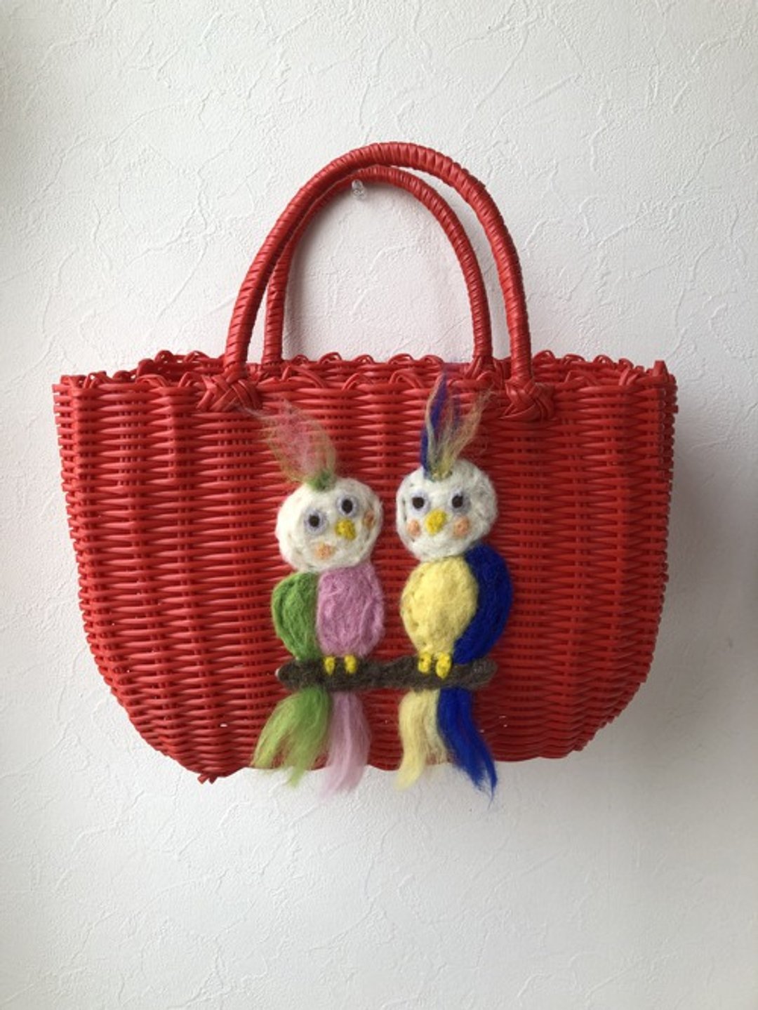 koruri x workshopcolore basket bag red bird - 手提包/手提袋 - 羊毛 红色