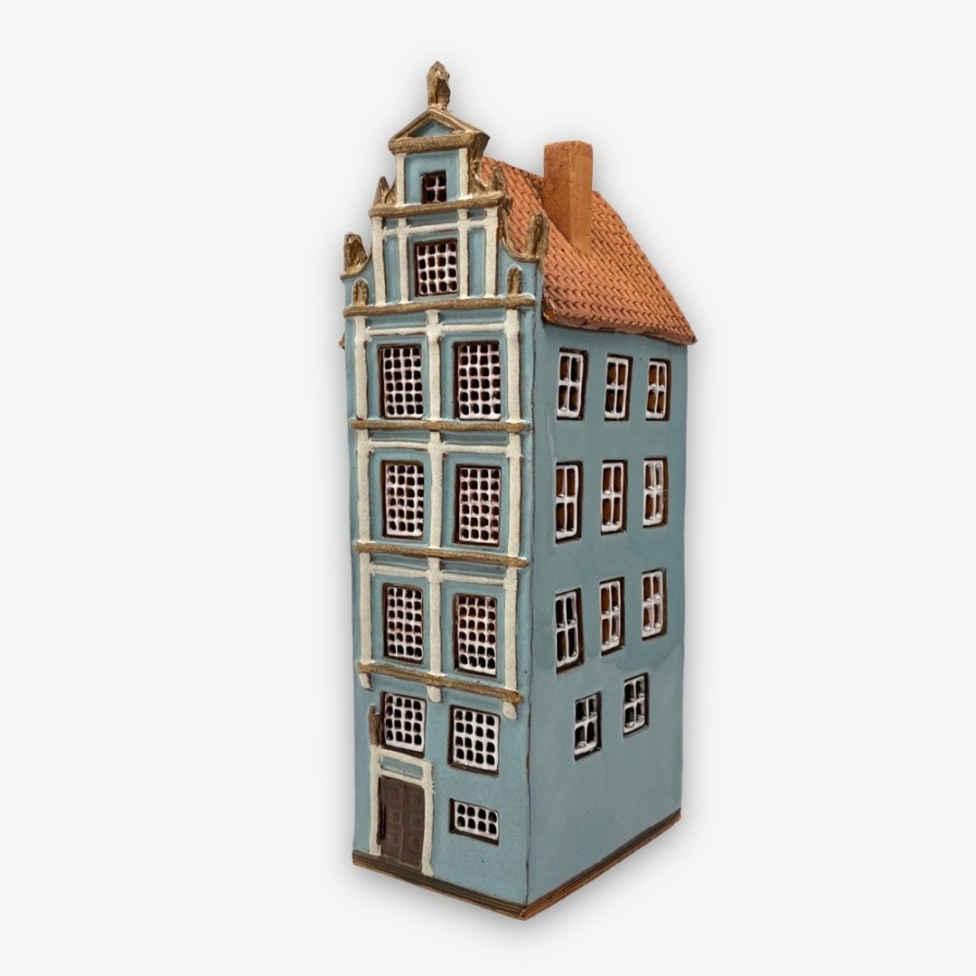 SOLO欧洲家居-手工陶瓷小屋 烛台 18cm 波兰系列 - 蜡烛/烛台 - 陶 蓝色
