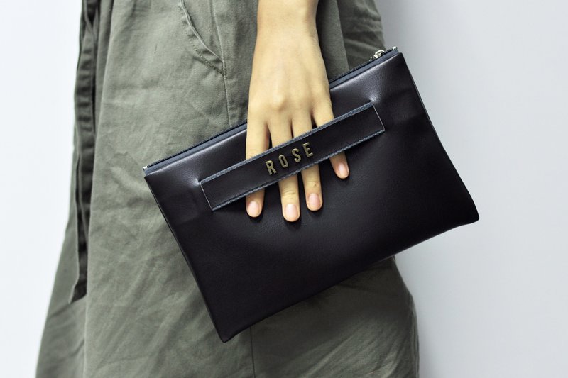 定制名字简约环保皮革手拿包 多色可选 个性化礼物 - 手拿包 - 人造皮革 黑色