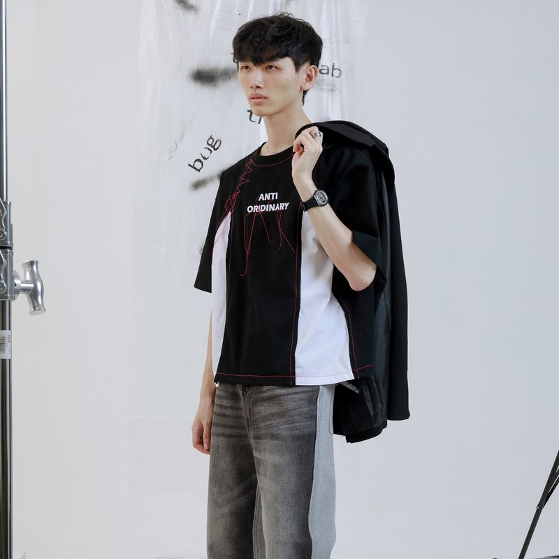 车线拼色T恤 - 男装上衣/T 恤 - 棉．麻 多色