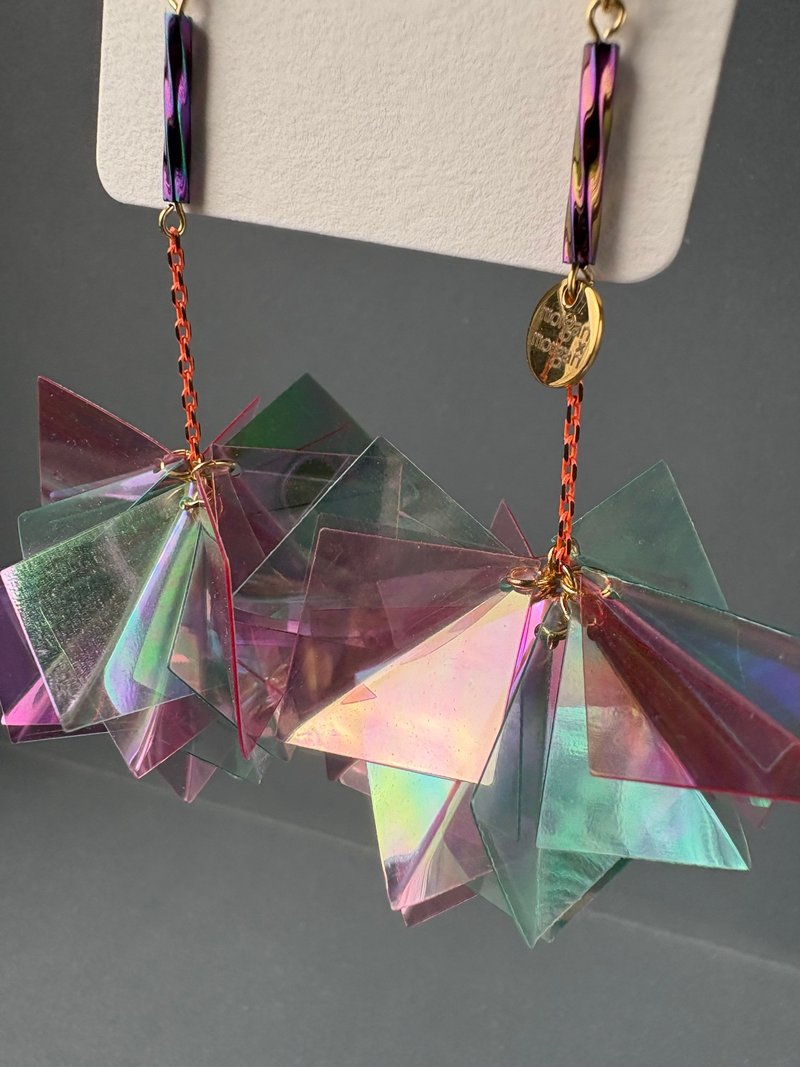 绿x粉红 - 耳环/耳夹 - 塑料 紫色