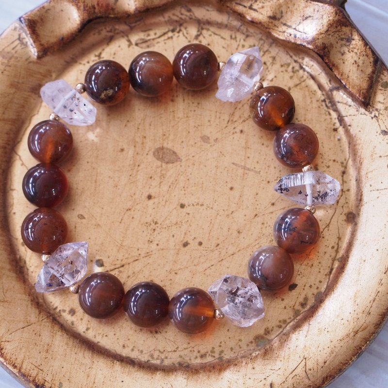 少见天墨西哥树枝蛋白石 赫基蒙 14kgf 手环 Yellow dendritic - 手链/手环 - 半宝石 咖啡色