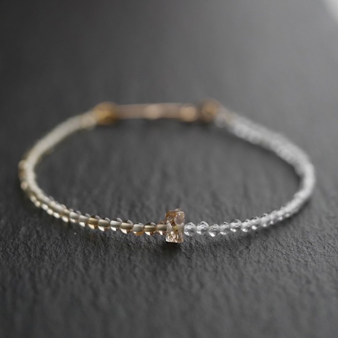 Oil in Quartz&amp; Citrine,White Topaz Bracelet - 手链/手环 - 宝石 黄色
