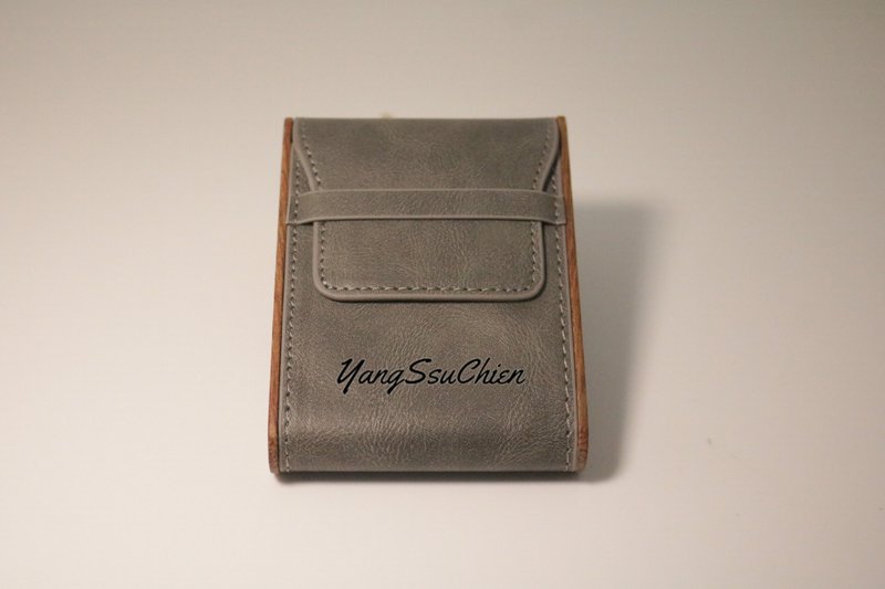 灰色木质与皮革名片盒香烟收纳盒外壳免费刻字 - 名片夹/名片盒 - 真皮 