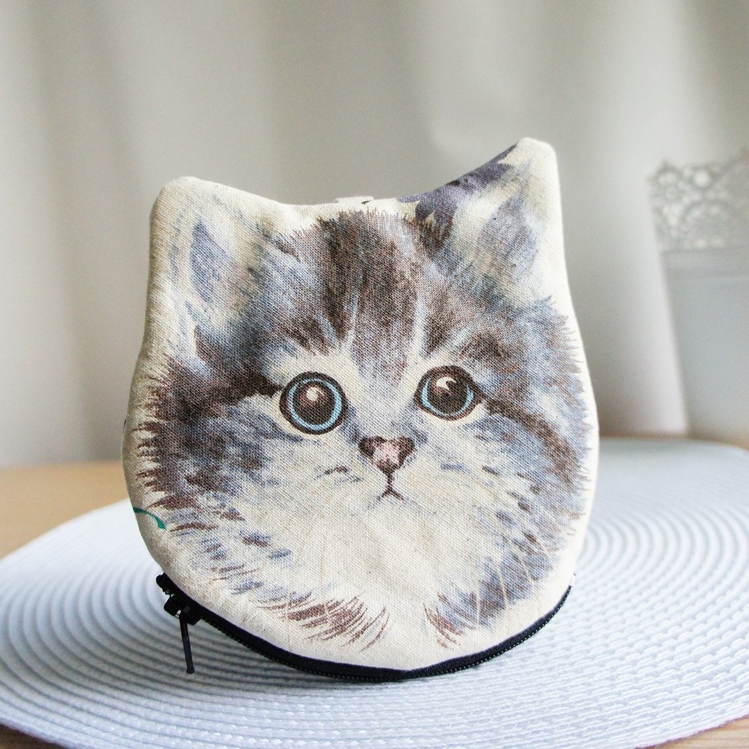 Lovely【日本布订制】手绘风猫咪头像零钱包、B款 - 零钱包 - 棉 黑色