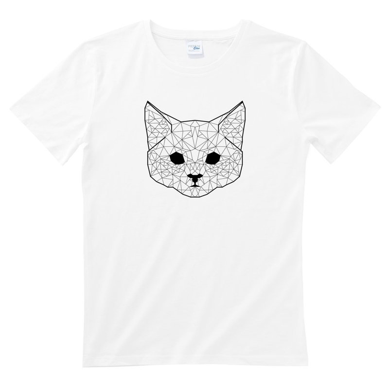 Geometric Cat #2 男女短袖T恤 白色 几何 猫 宇宙 设计 自创 品牌 银河系 时髦 圆 三角形 - 女装 T 恤 - 棉 白色