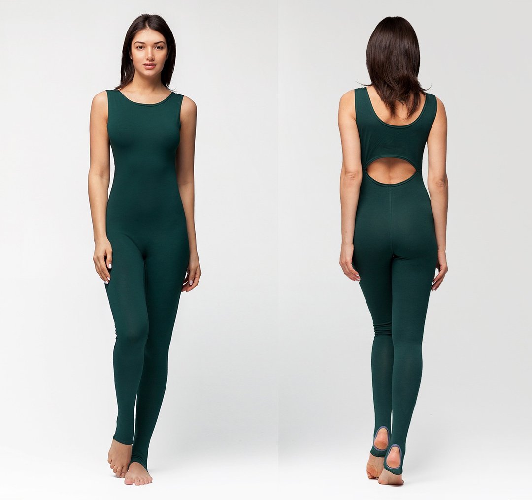 Yoga bodysuit, unitard #407. Organic cotton jumpsuit. Fitness suit. Yoga wear - 背带裤/连体裤 - 棉 绿色