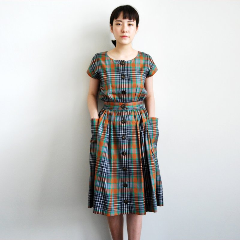 南瓜Vintage。古着格纹大口袋洋装 - 洋装/连衣裙 - 其他材质 