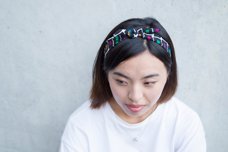 魔都 / 黑 点点 彩色 / 无铁丝 多用途 发带 领巾 - 发带/发箍 - 棉．麻 