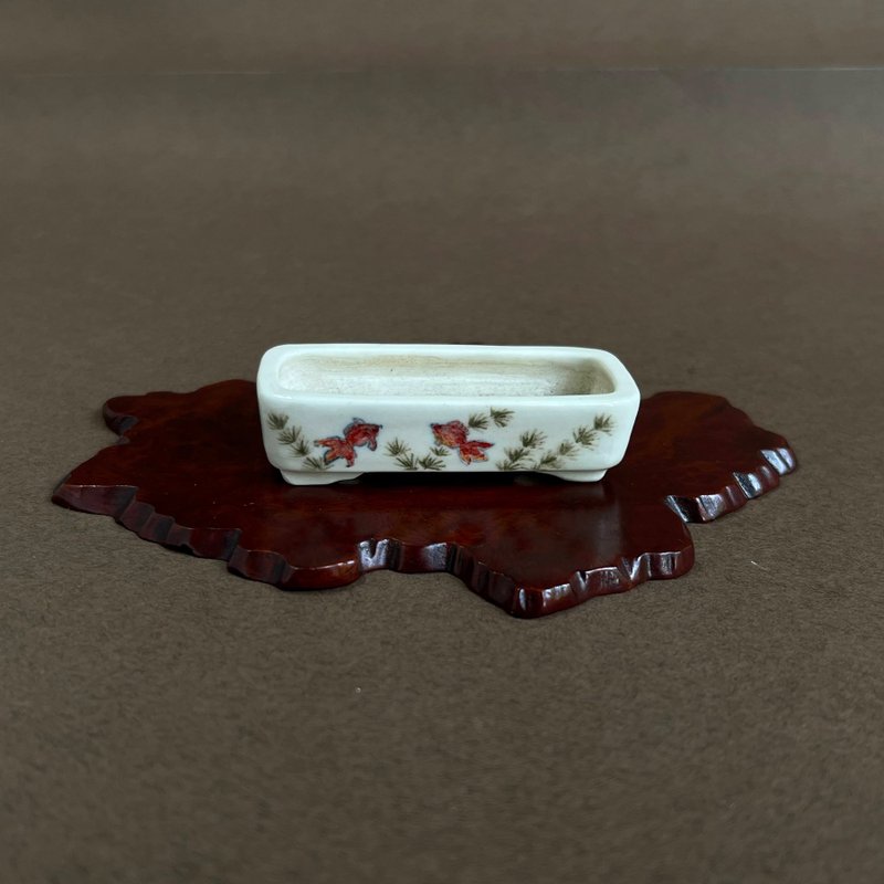 日本彩绘豆盆钵 作家钵-茧 双鱼水草长方钵 - 植栽/盆栽 - 陶 