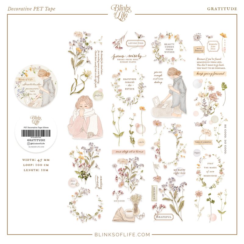 PET Tape: Gratitude - 雾面PET胶带 (透明离型纸) - 纸胶带 - 塑料 