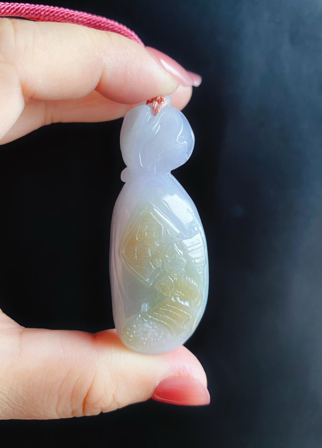 618 天然缅甸玉翡翠 质地细腻润 淡紫钱袋  招财 守财 项链 礼物 - 长链 - 玉石 紫色