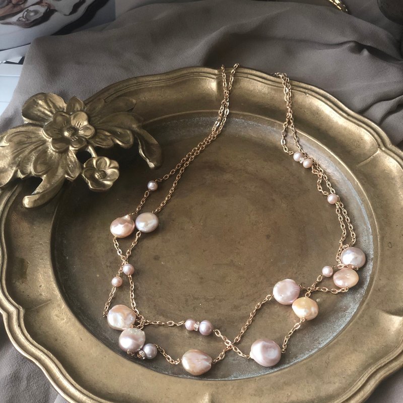 粉红香槟珍珠围绕项链 - 项链 - 珍珠 粉红色