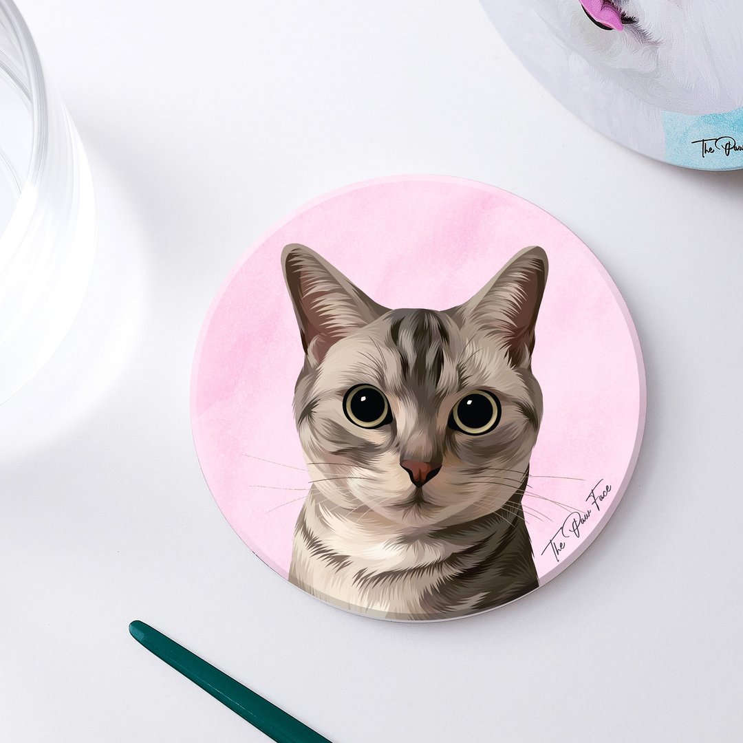 美短 美短猫 猫猫-圆型陶瓷吸水杯垫/动物/居家用品 - 杯垫 - 陶 