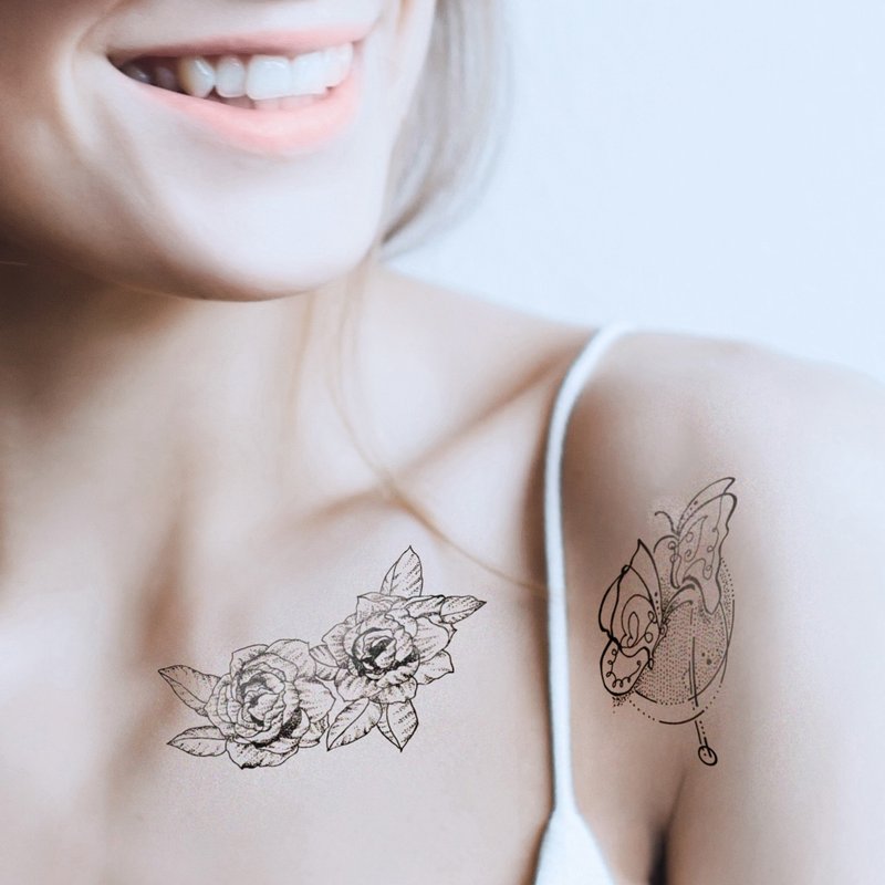 花系星球系纹身贴纸一套四款 - 纹身贴 - 纸 黑色