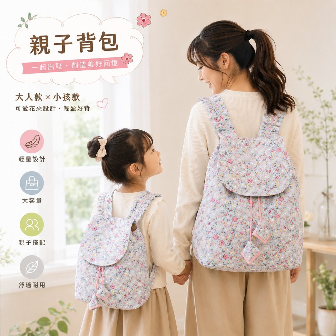 旅行手作亲子包 糖霏花语美型后背包 亲子装 儿童背包 定制化 - 亲子装 - 棉 多色