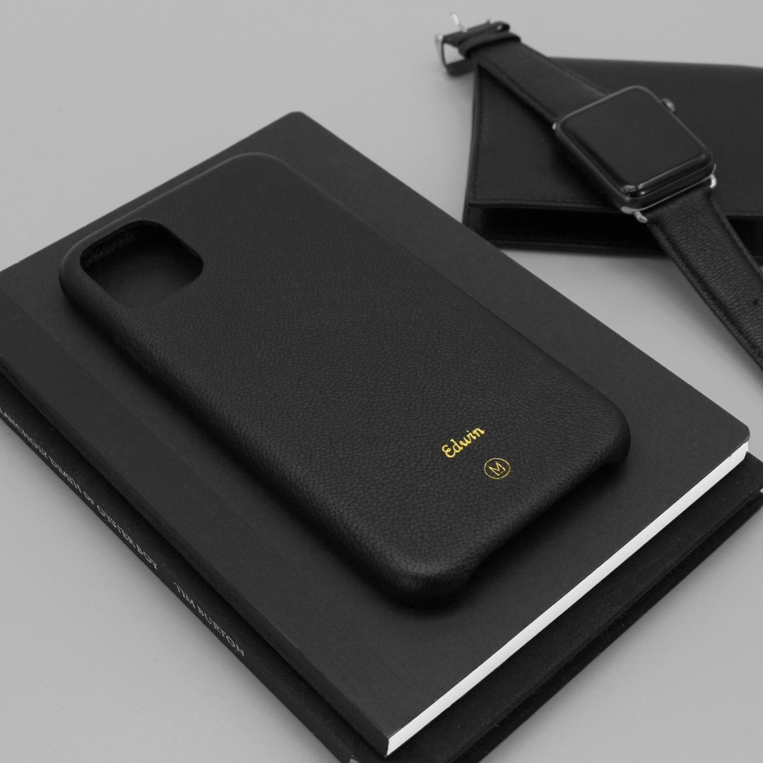 定制化礼物真皮山羊皮系列马卡龙梦幻色彩黑色iPhone 13 手机壳 - 手机壳/手机套 - 真皮 黑色