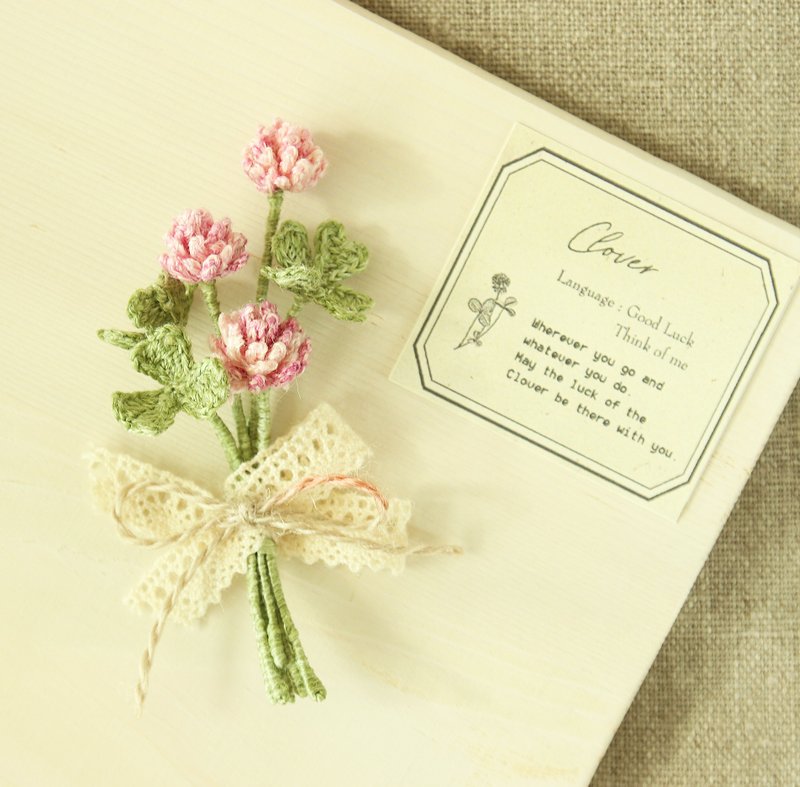 幸运草/三叶草/四叶草 胸针 3朵 白/粉红/紫红 3色任择 钩针编织 - 胸针 - 棉．麻 多色