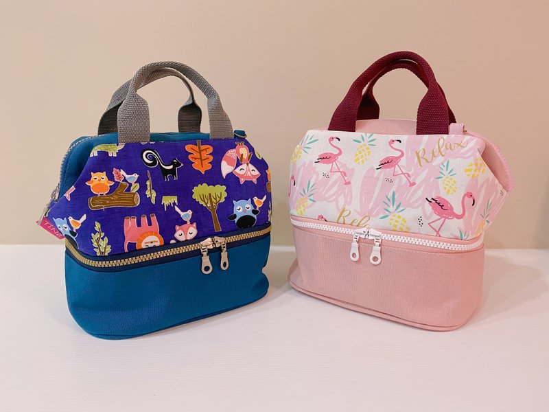 【TiNa】限时赠姓名吊饰-双层便当袋 隔层便当袋 手提袋/可挑布制 - 便当盒/饭盒 - 棉．麻 