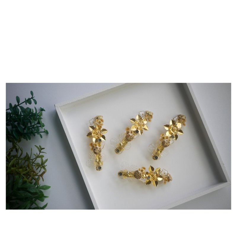 花开了 | 树脂细工发饰 | 弹簧夹 | hair clip | 透明感 - 发饰 - 其他材质 金色
