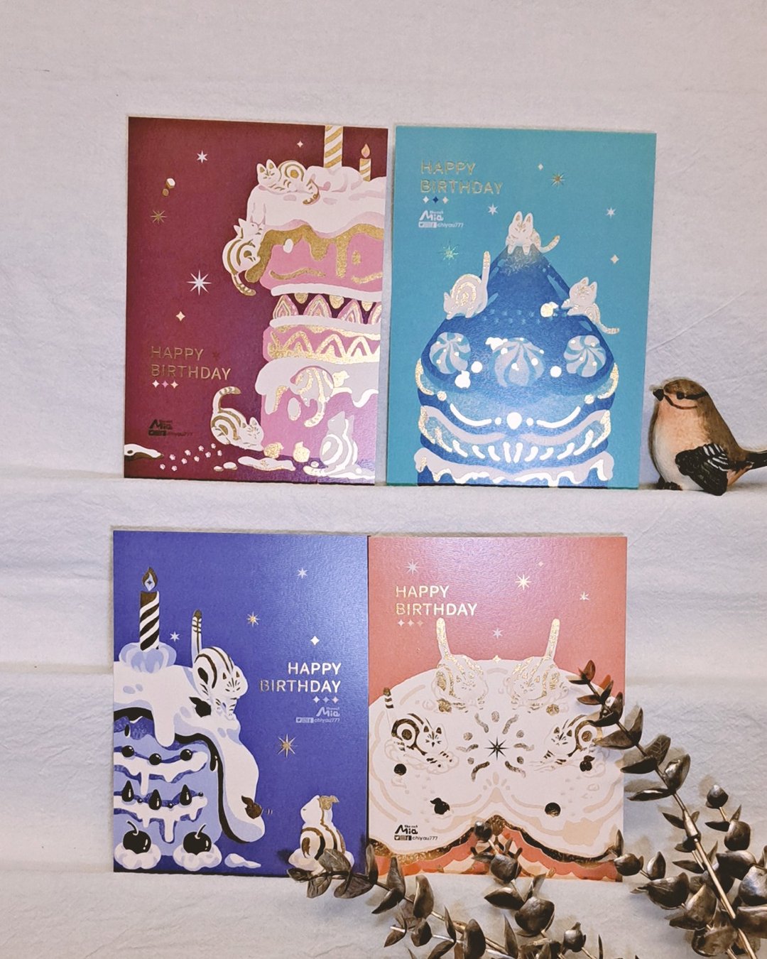 【生日套卡】奶油雪系列_蓝绿/红/橘/紫 - 卡片/明信片 - 纸 